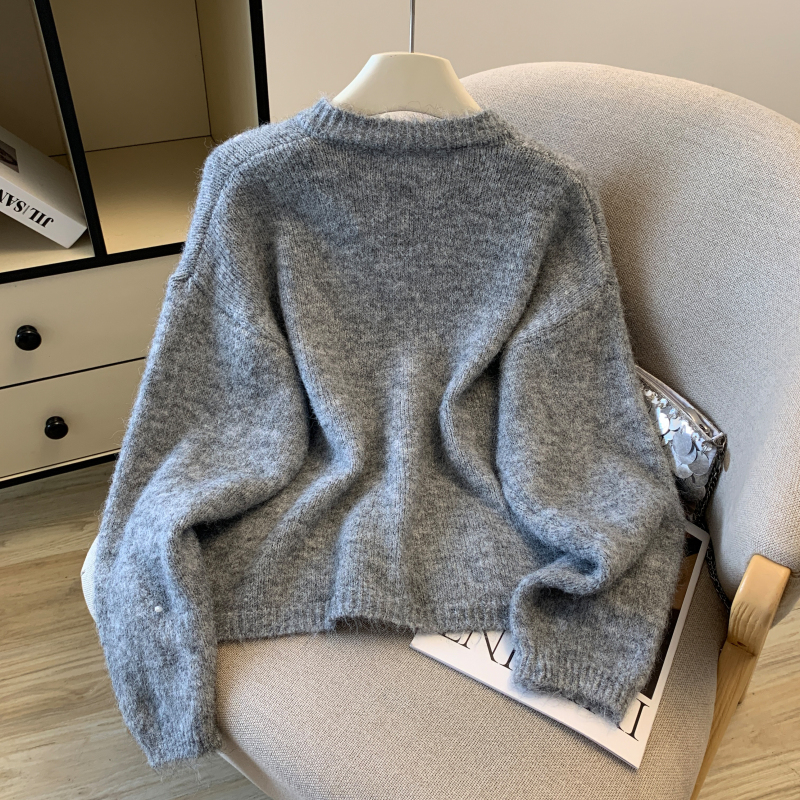 Quilted loose tops autumn round neck cardigan for women