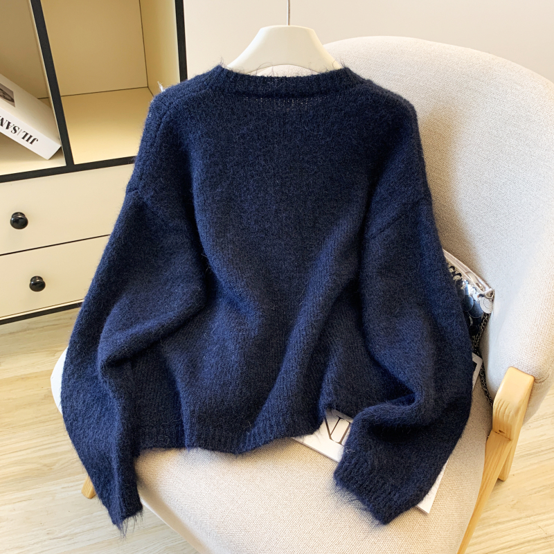 Quilted loose tops autumn round neck cardigan for women