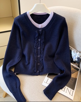 Wood ear autumn mixed colors cardigan for women