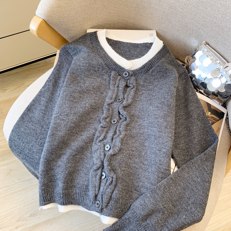 Wood ear autumn mixed colors cardigan for women