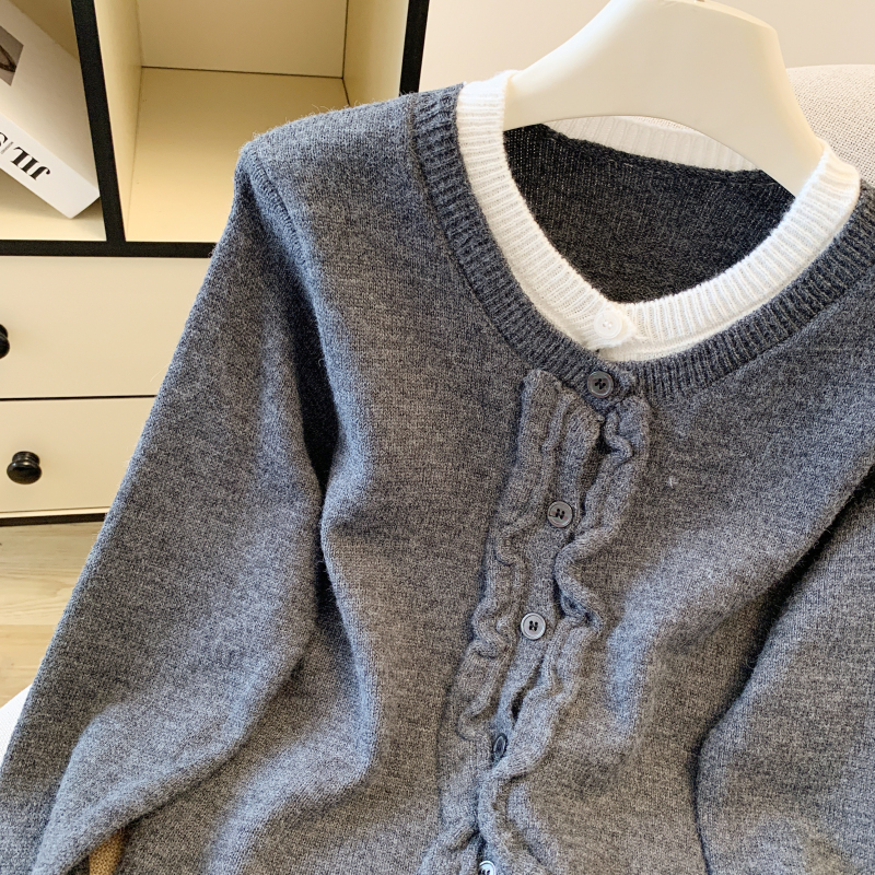 Wood ear autumn mixed colors cardigan for women