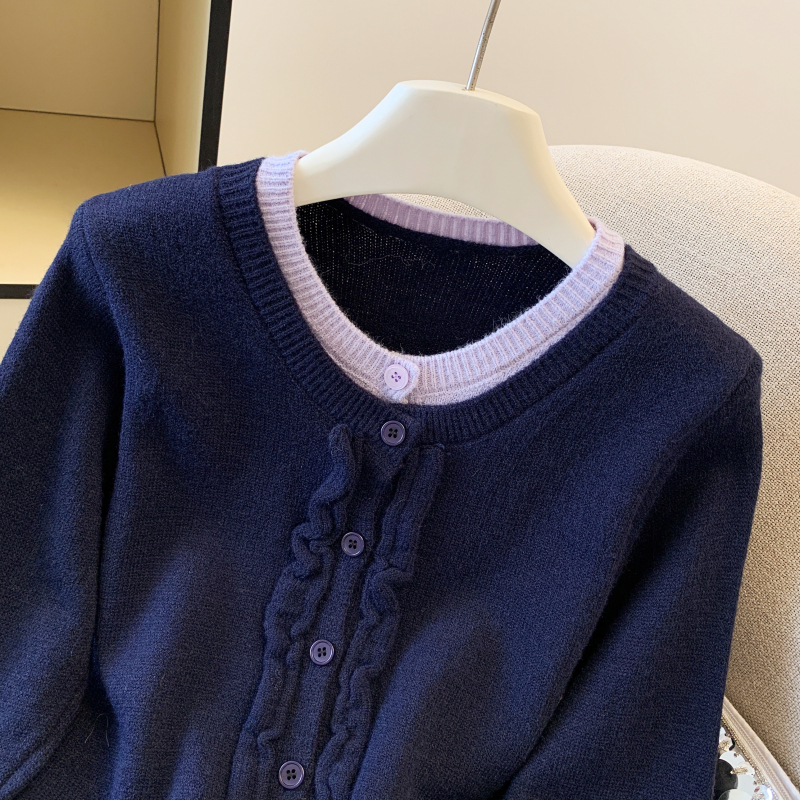 Wood ear autumn mixed colors cardigan for women