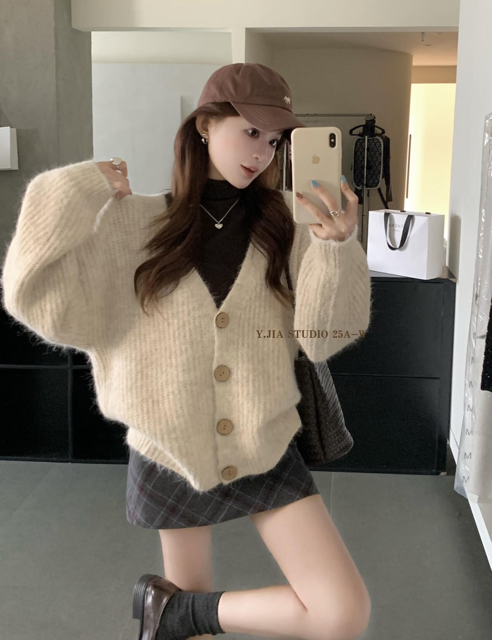 Niche lazy sweater knitted V-neck cardigan for women