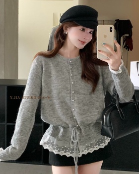 Splice drawstring pinched waist knitted sweater