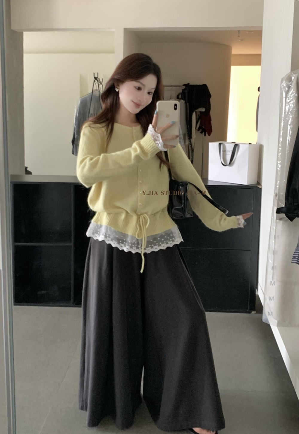 Splice drawstring pinched waist knitted sweater