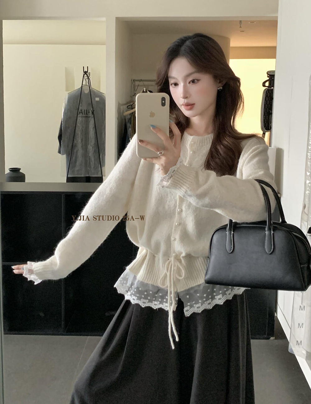 Splice drawstring pinched waist knitted sweater