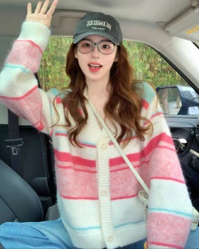 Tender autumn and winter coat knitted stripe cardigan