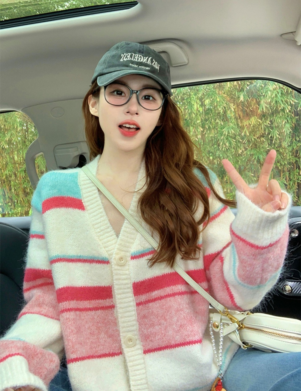 Tender autumn and winter coat knitted stripe cardigan