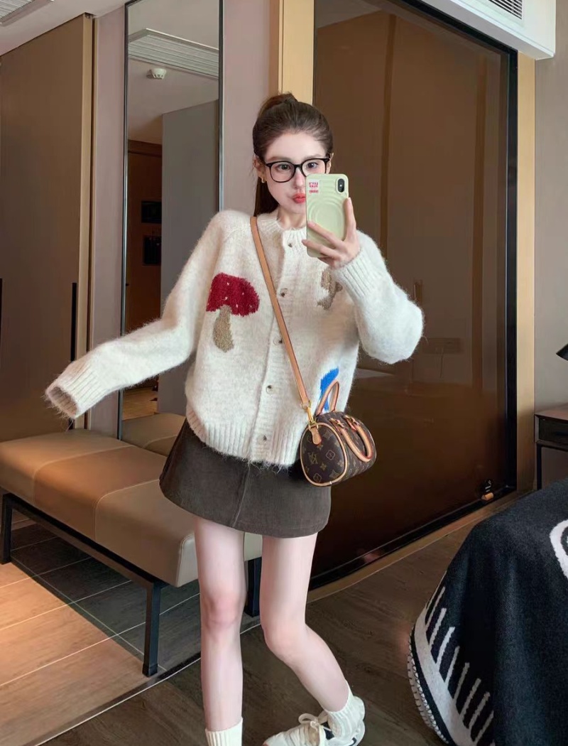 Autumn loose knitted sweater mushroom lazy coat for women