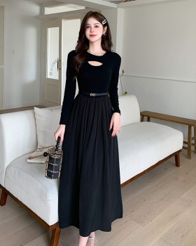 Knitted splice bottoming autumn dress for women
