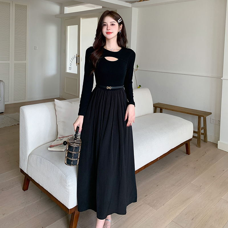 Knitted splice bottoming autumn dress for women