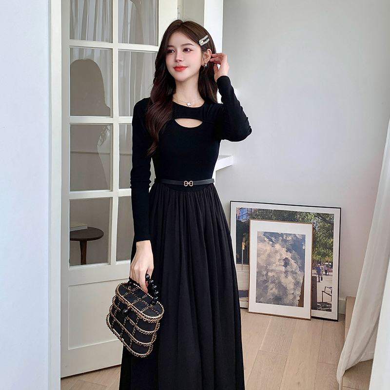 Knitted splice bottoming autumn dress for women