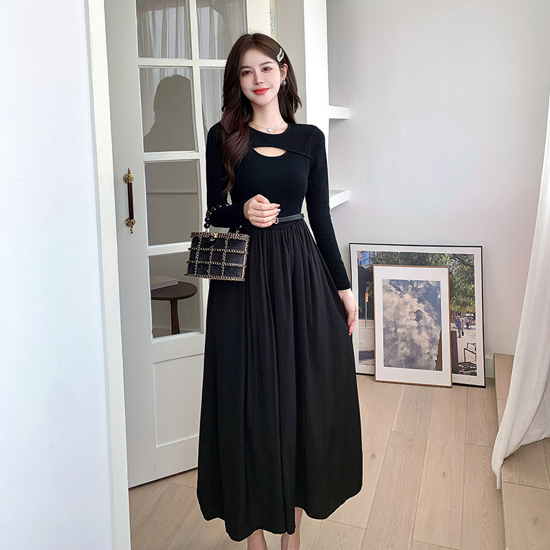 Knitted splice bottoming autumn dress for women