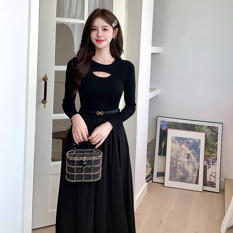 Knitted splice bottoming autumn dress for women