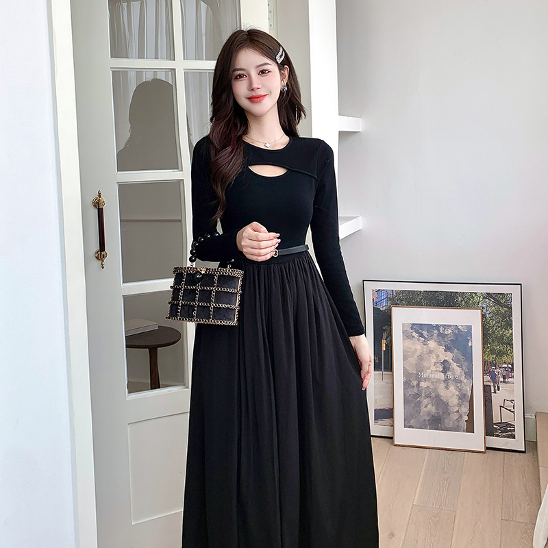 Knitted splice bottoming autumn dress for women