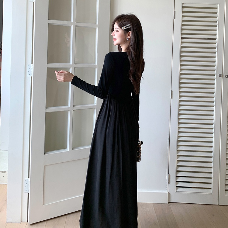Knitted splice bottoming autumn dress for women