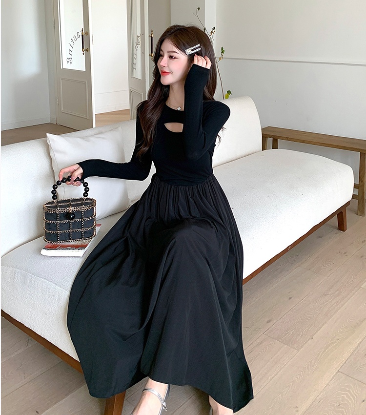 Knitted splice bottoming autumn dress for women