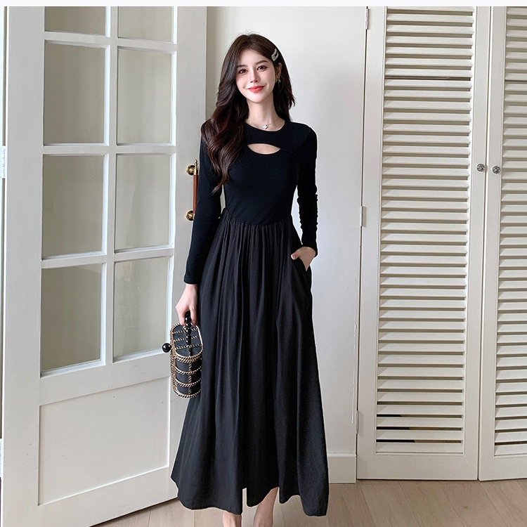 Knitted splice bottoming autumn dress for women