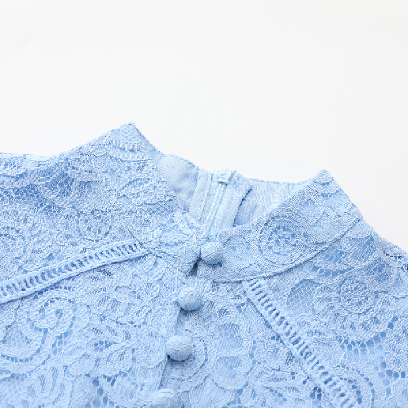 Retro cstand collar long autumn lace with belt dress