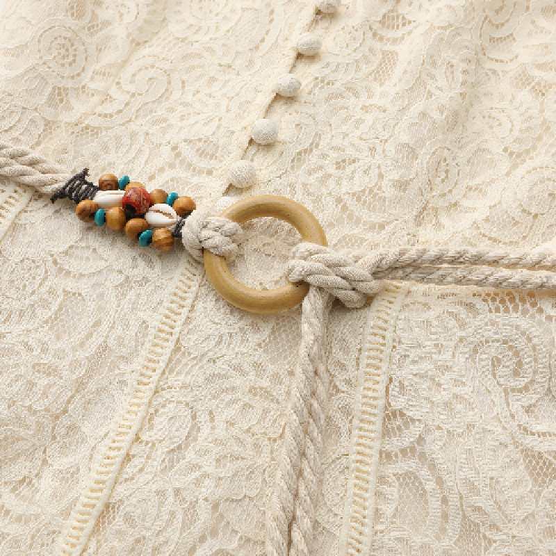 Lace cstand collar autumn retro with belt long dress