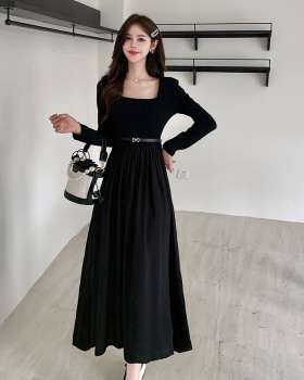 Black bottoming Hepburn style autumn dress for women