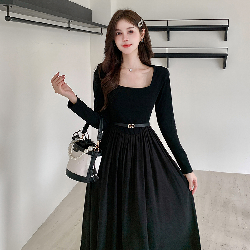 Black bottoming Hepburn style autumn dress for women