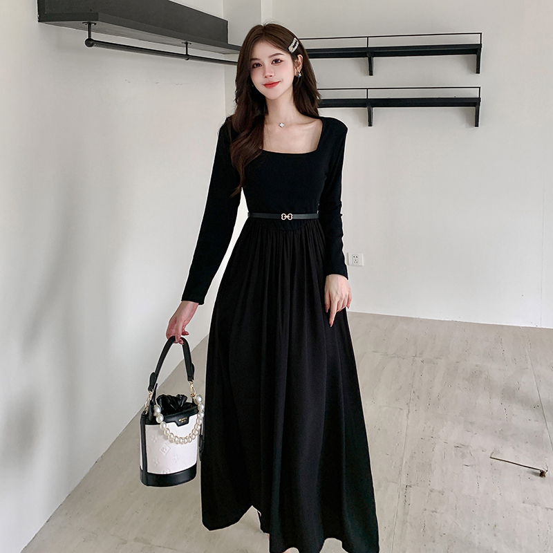 Black bottoming Hepburn style autumn dress for women