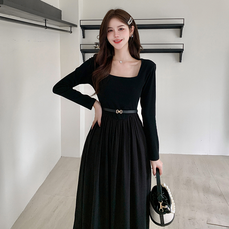 Black bottoming Hepburn style autumn dress for women