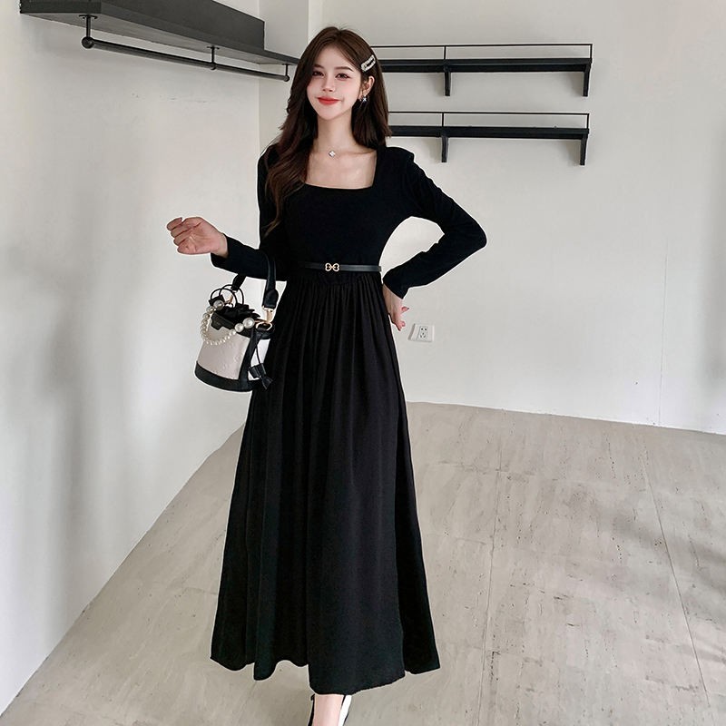 Black bottoming Hepburn style autumn dress for women