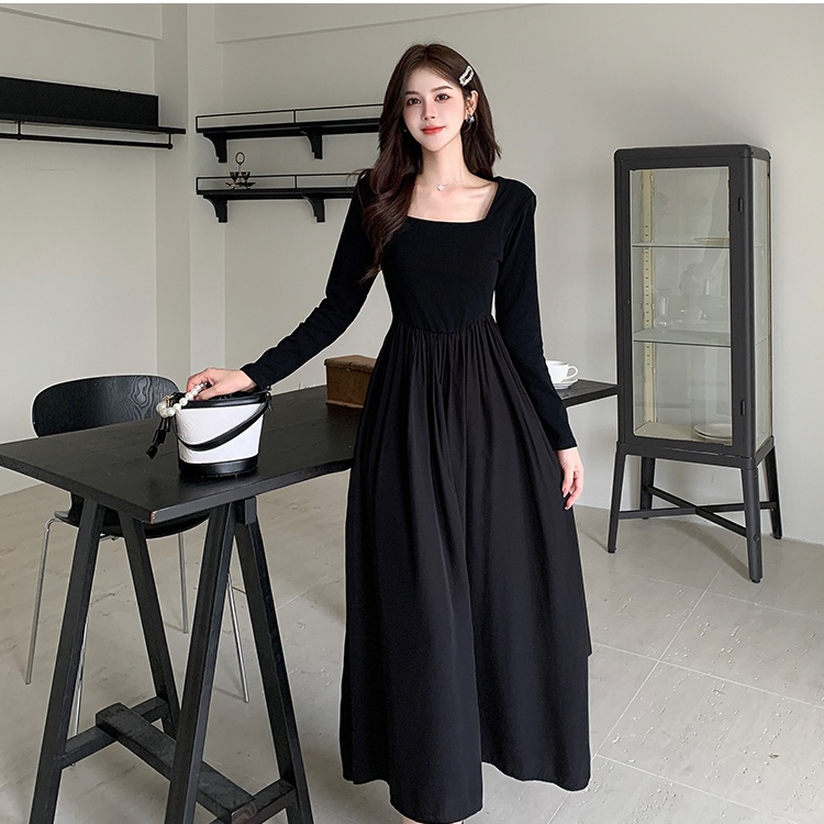 Black bottoming Hepburn style autumn dress for women