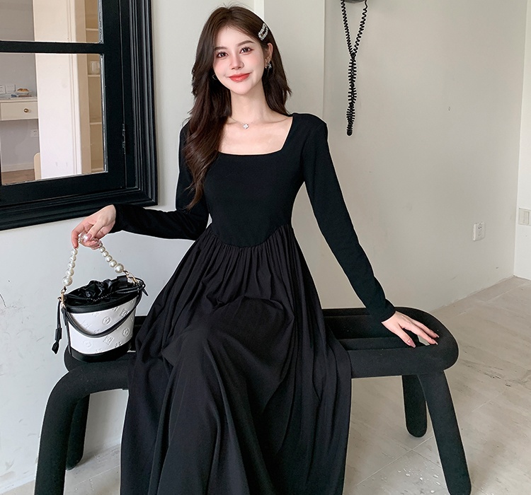 Black bottoming Hepburn style autumn dress for women