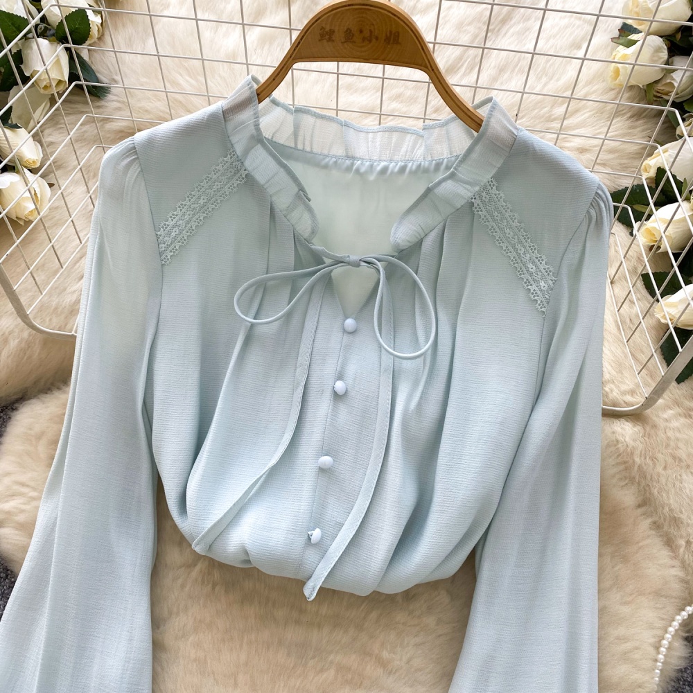 Splice autumn chiffon shirt show young tops for women