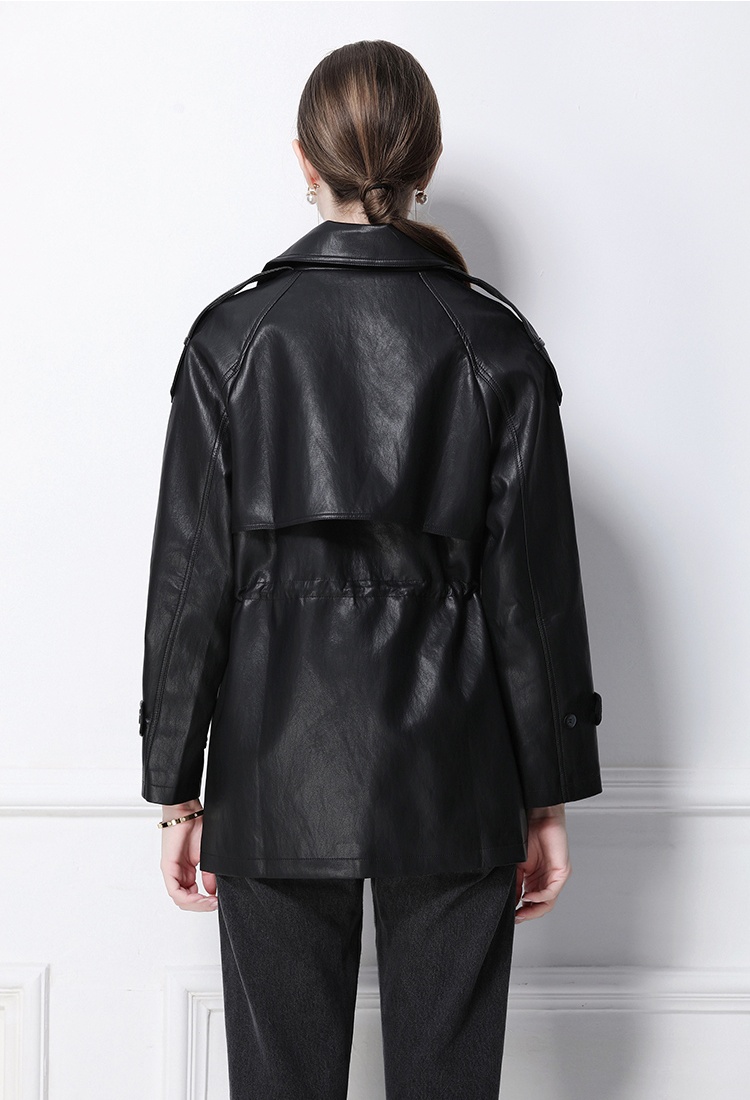 European style retro coat long PU leather coat
