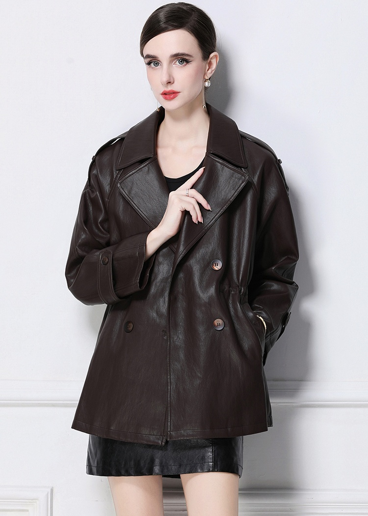 European style retro coat long PU leather coat
