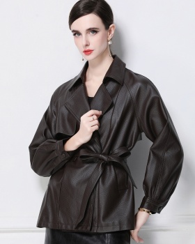 PU European style retro coat Punk style matte leather coat