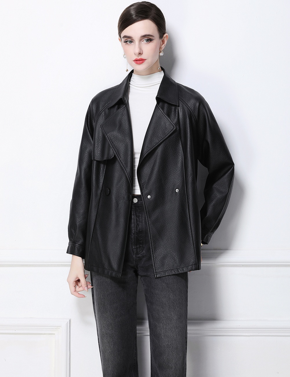 PU European style retro coat Punk style matte leather coat