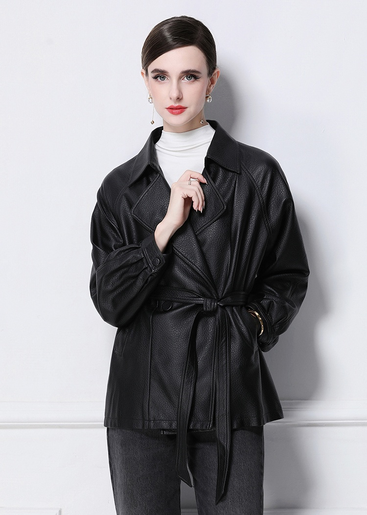 PU European style retro coat Punk style matte leather coat
