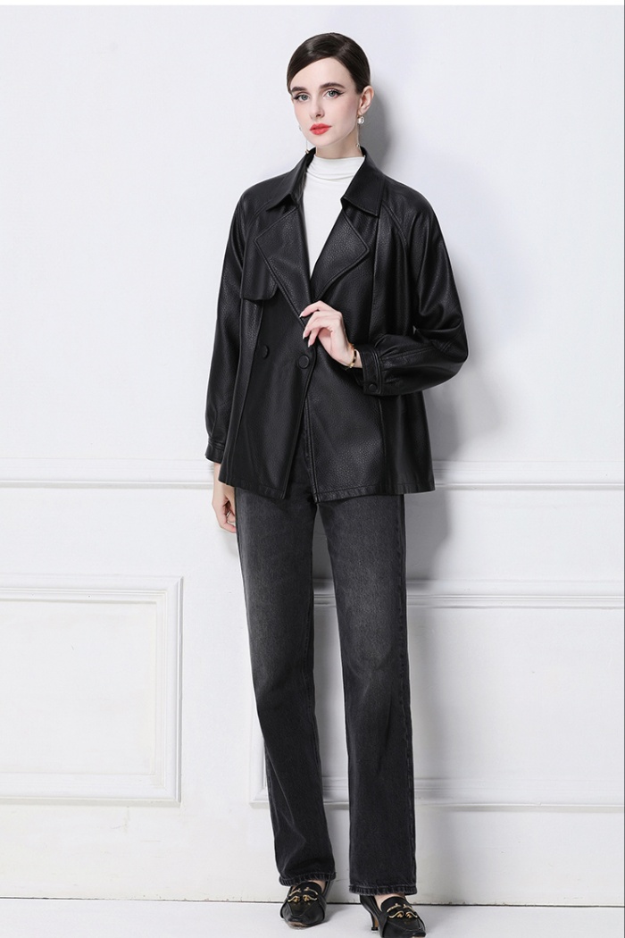 PU European style retro coat Punk style matte leather coat