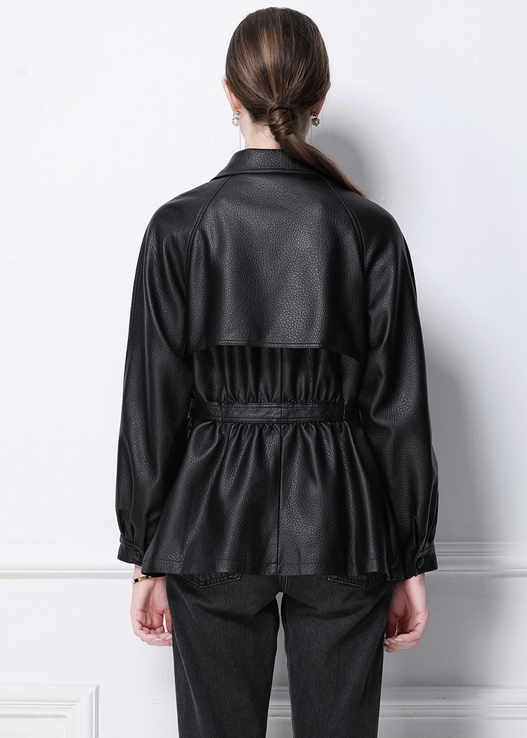 PU European style retro coat Punk style matte leather coat