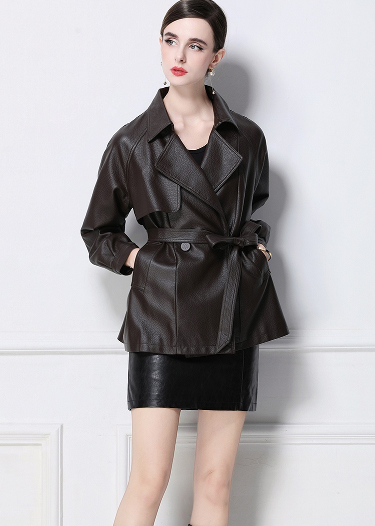 PU European style retro coat Punk style matte leather coat