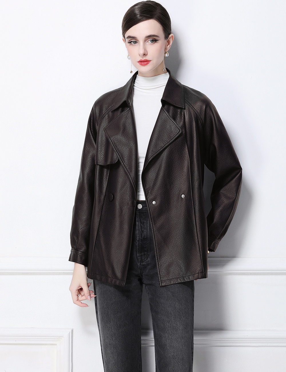 PU European style retro coat Punk style matte leather coat