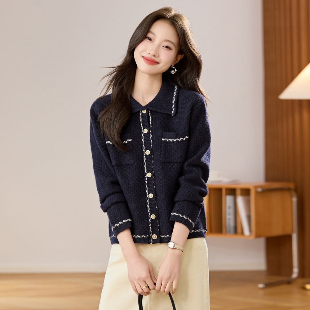 Chanelstyle knitted tops autumn red cardigan for women
