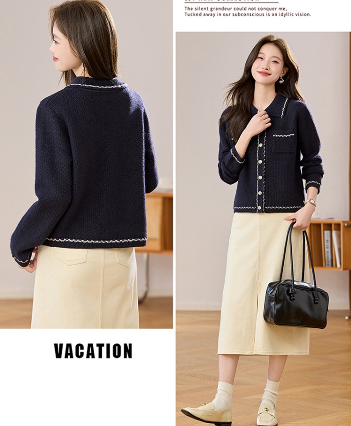 Chanelstyle knitted tops autumn red cardigan for women