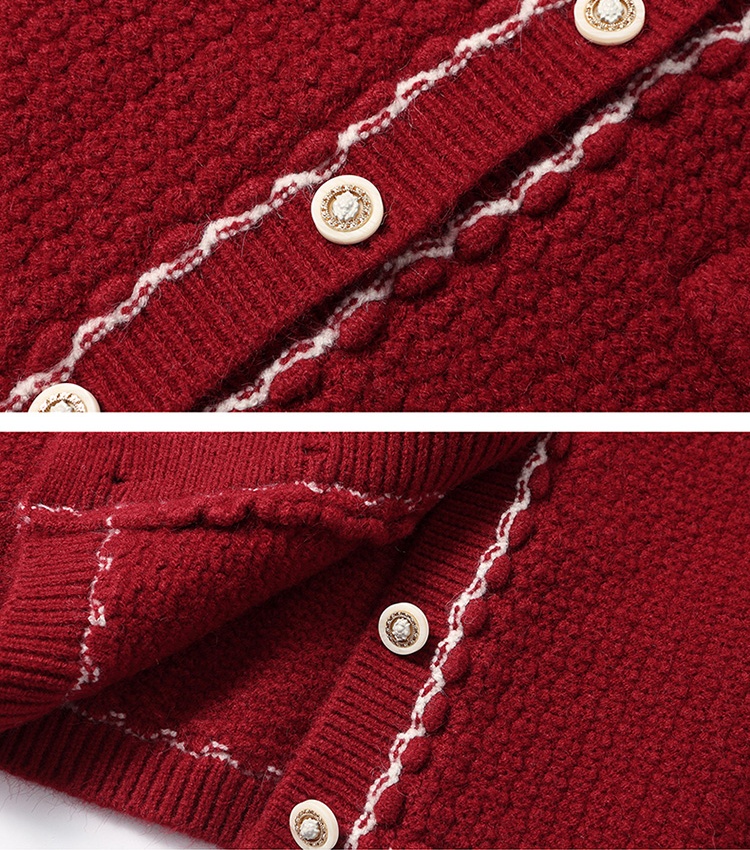 Chanelstyle knitted tops autumn red cardigan for women