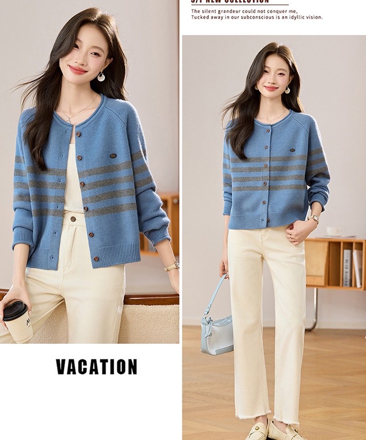 Stripe autumn cardigan outside the ride sweater for women