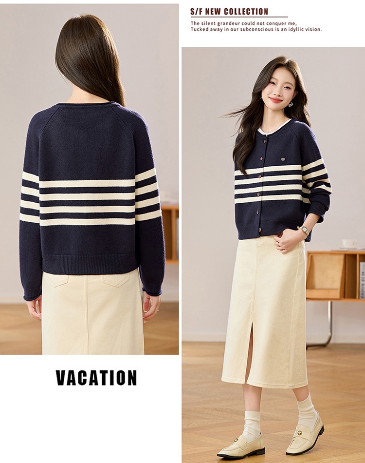 Stripe autumn cardigan outside the ride sweater for women