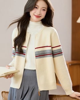 Autumn and winter slim tops stripe zip cardigan