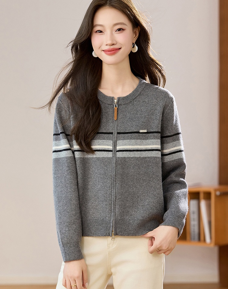 Autumn and winter slim tops stripe zip cardigan
