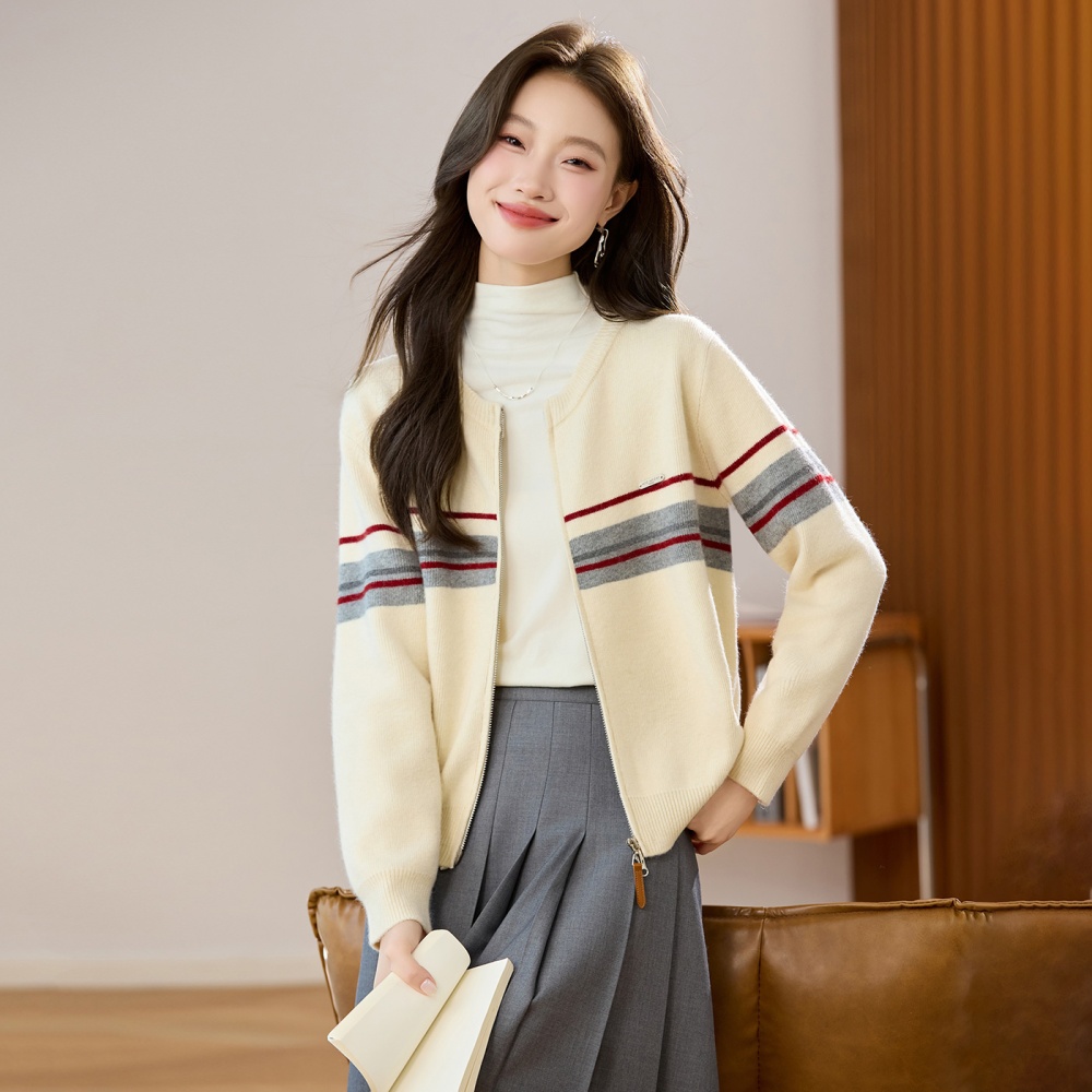 Autumn and winter slim tops stripe zip cardigan