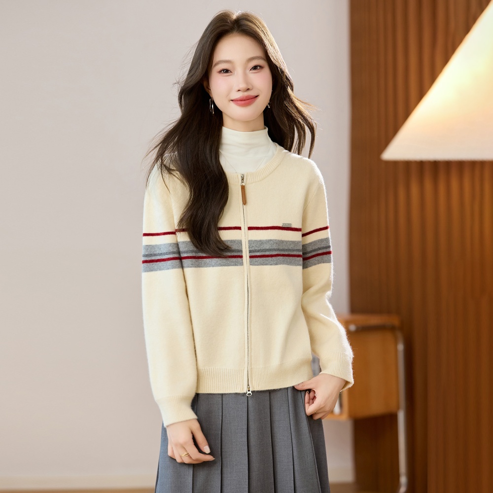 Autumn and winter slim tops stripe zip cardigan